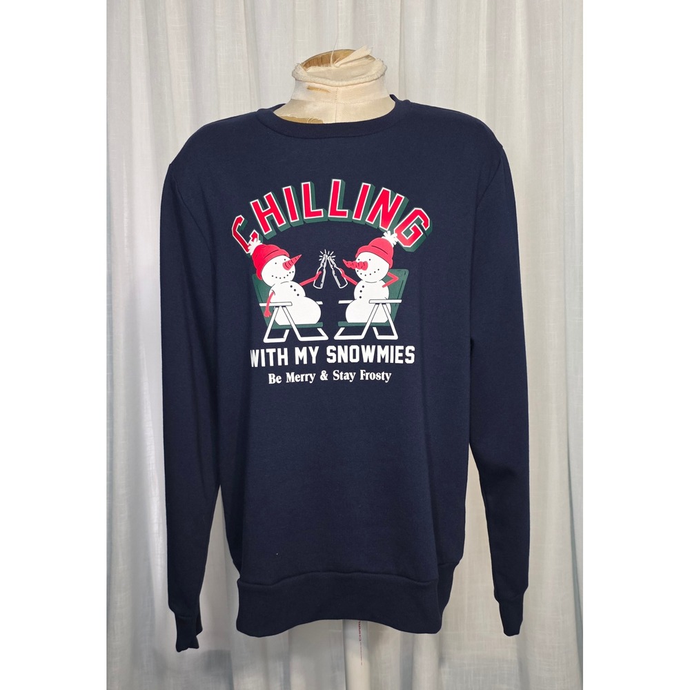 Old Navy Mens Chilling With My Snowmies Christmas Sweatshirt Navy Blue Large